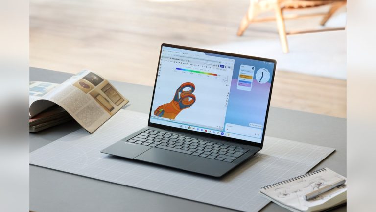 ASUS Googlebook 14 laptop open with its 3K OLED display visible