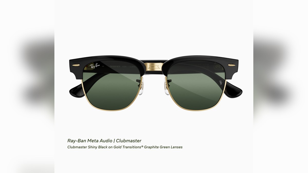 Ray-Ban Meta Audio Clubmaster glasses in black and gold with green lenses